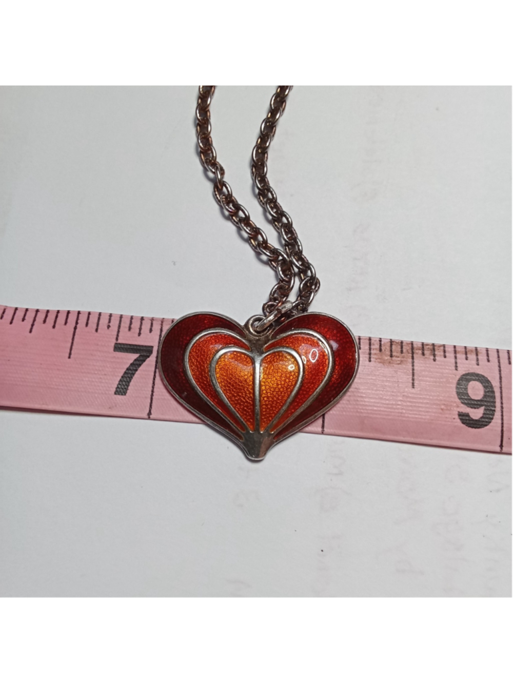 Collectible David-Andersen Red Enamel Heart Necklace in Sterling Silver - Picture 8 of 12